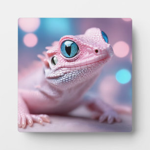 Plaque Photo Lézard rose avec yeux bleus