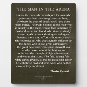 Plaque Photo L'homme dans l'arène citation de Theodore Roosevel
