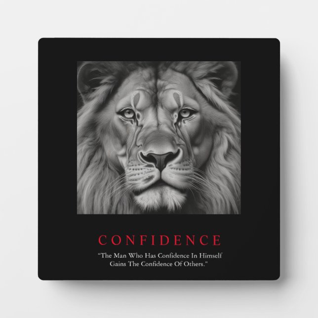 Plaque Photo Lion de confiance noir blanc inspiré (Devant)