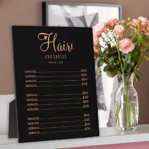Plaque Photo Liste de prix du logo du salon de coiffure personn