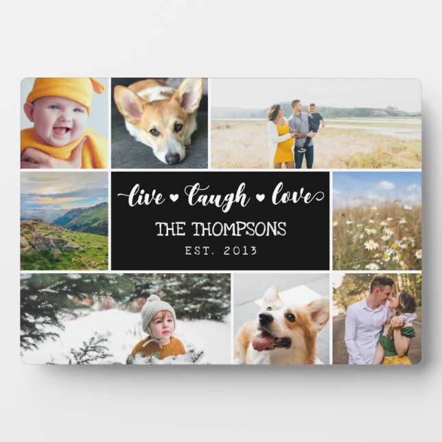 Plaque Photo Live Laugh Love Black Photo Collage (Devant)