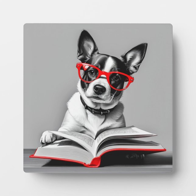 Plaque Photo Livre de lecture de chien (Devant)