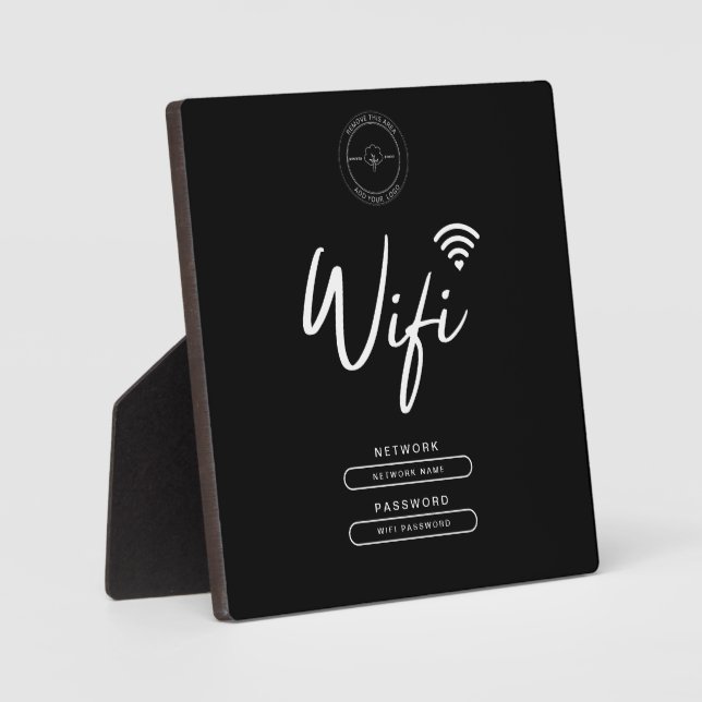 Plaque Photo Logo d'affaires moderne noir et blanc Détails Wifi (Recto)