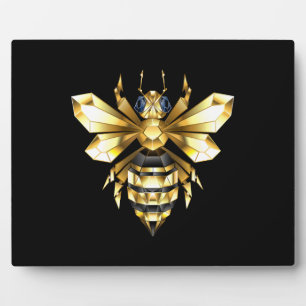 Plaque Photo Logo Faux Gold Foil Bee Polygonal sur Noir