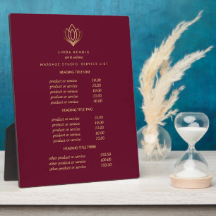 Plaque Photo Logo Gold Lotus ruby Prix de massage spa