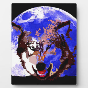 Plaque Photo Loup et Pleine lune
