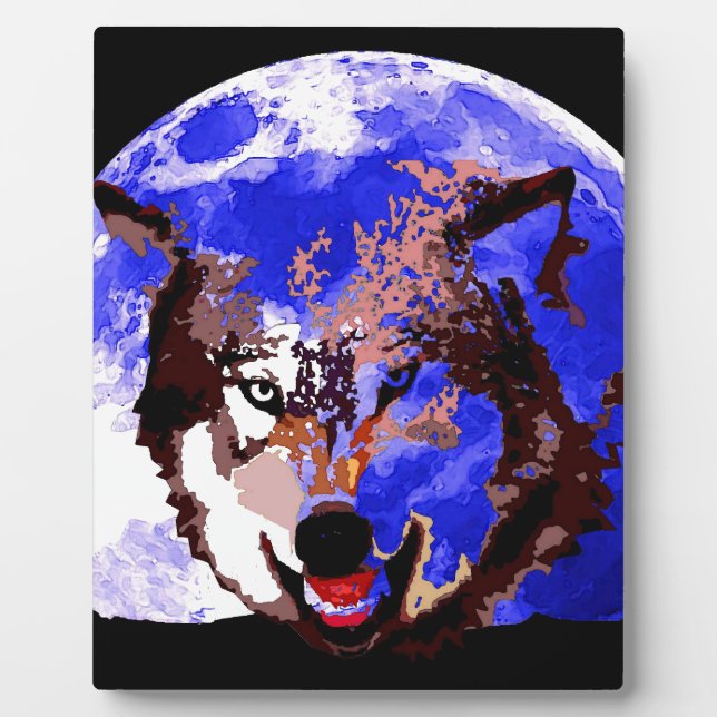 Plaque Photo Loup et Pleine lune (Devant)