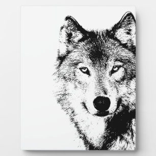 Plaque Photo Loup noir et blanc
