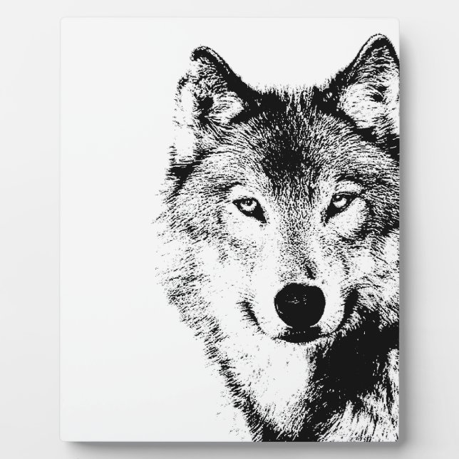Plaque Photo Loup noir et blanc (Devant)