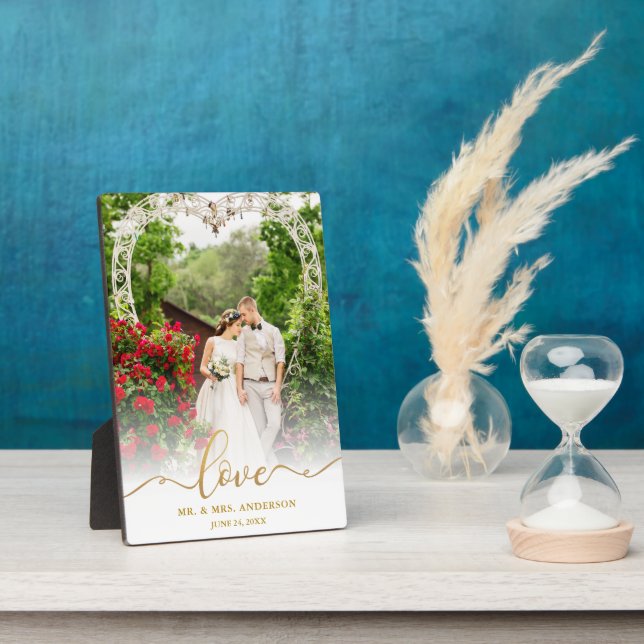 Plaque Photo Love Elegant Gold Script Mr. & Mme Mariage Photo (Côté)