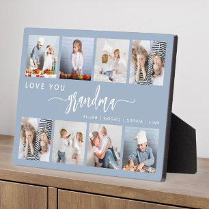 Plaque Photo Love You Grandma 8 Photo Collage Dusty Blue