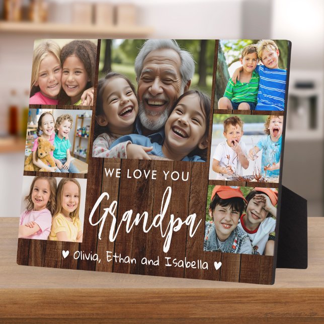 Plaque Photo Love You Grandpa 7 Photo Rustic Wood Keepsaké (Créateur téléchargé)
