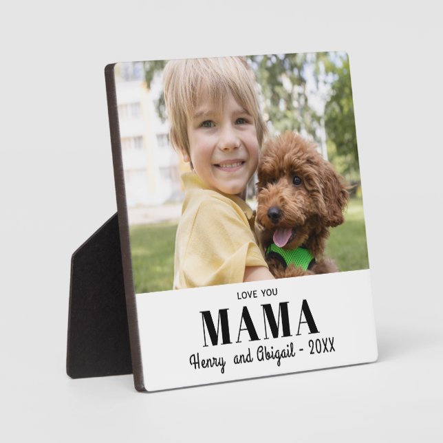 Plaque Photo Love You Mama Photo Famille Keepsaké moderne (Recto)