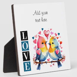 Plaque Photo Lovebirds romantic custom text valentine blue
