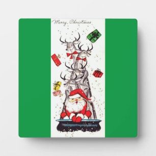 Plaque Photo Magnifique Mod Père Noël & Reindeer Vintage du mil