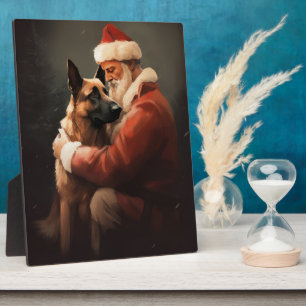 Plaque Photo Malinois Belge avec le Père Noël Fête de Noël