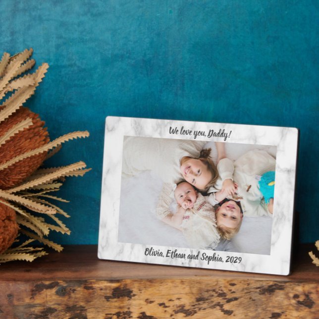 Plaque Photo Marbre Script We Love You Papa Nom personnalisé (Easily personalize this photo name plaque for a special gift he'll treasure!)