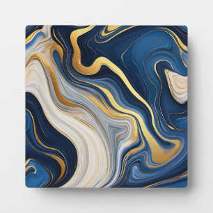 Plaque Photo Marbrures bleu marine et or