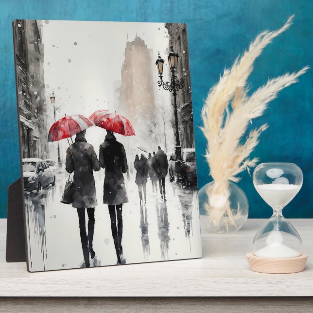 Plaque Photo Marcher dans l'aquarelle de pluie Imprimer (Côté)