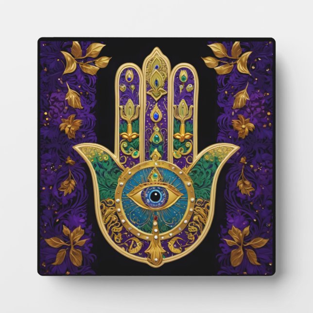 Plaque Photo Mardi Gras Gold violet vert Hamsas Art (Devant)