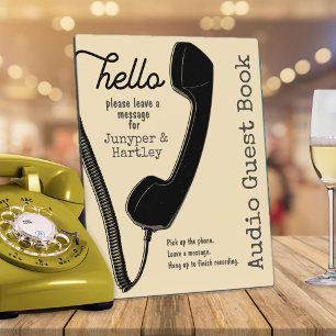 Plaque Photo Mariage Audio Invest Book Black Phone on Cream 8x1
