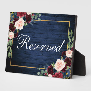 Plaque Photo Mariage Bleu Bois Bourgogne Réservé 5x7 Tableau
