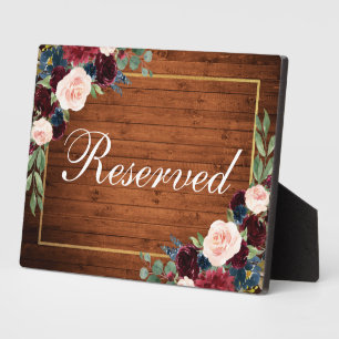 Plaque Photo Mariage bleu Bourgogne en bois Réservé 5x7 Tableau