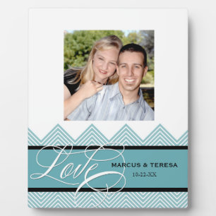 Plaque Photo Mariage Engagé Chic Chevron Moderne Personnalisé
