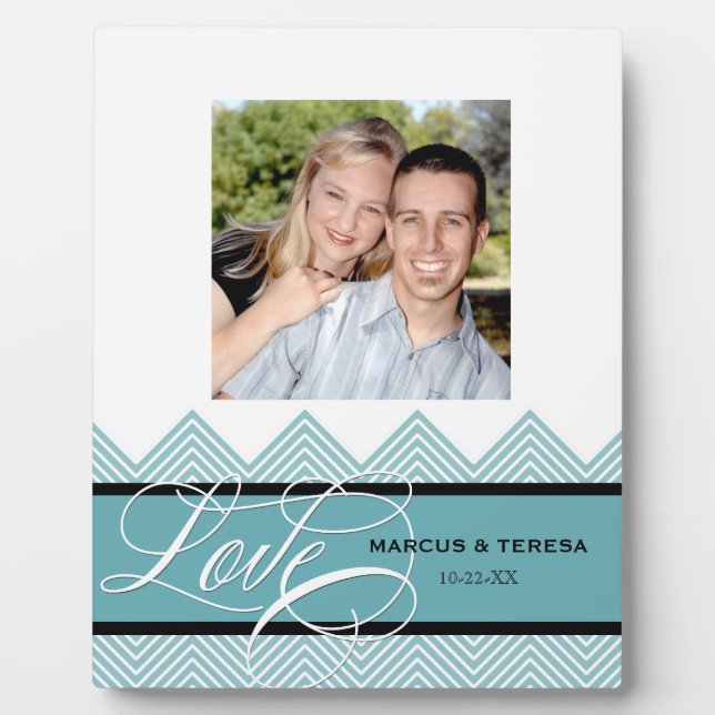 Plaque Photo Mariage Engagé Chic Chevron Moderne Personnalisé (Devant)