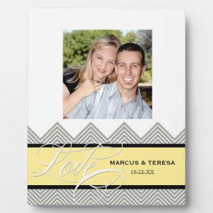 Plaque Photo Mariage Engagé Chic Chevron Moderne Personnalisé