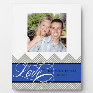 Plaque Photo Mariage Engagé Chic Chevron Moderne Personnalisé