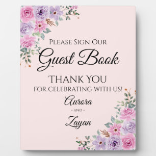 Plaque Photo Mariage Floral Aquarelle Rose Élégant