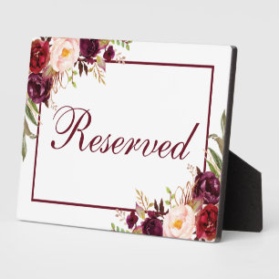 Plaque Photo Mariage Floral Bourgogne Réservé 5x7 Tableau