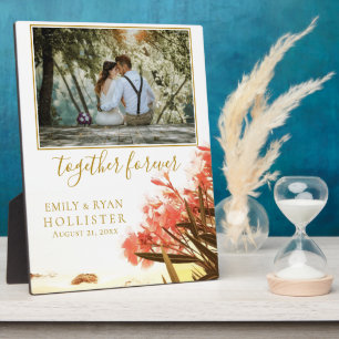 Plaque Photo Mariage Forever Golden Script Oleander Floral