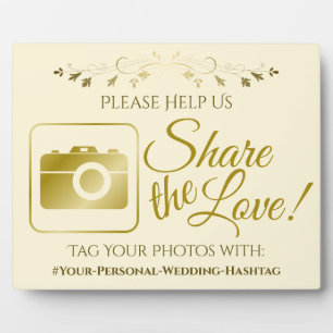 Plaque Photo Mariage Gold & Cream Photo Partager Hashtag