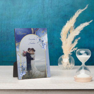 Plaque Photo Mariage Moderne en Marbre Bleu Aqua