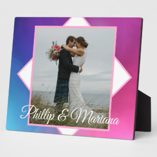Plaque Photo Mariage Moderne Rose et Bleu