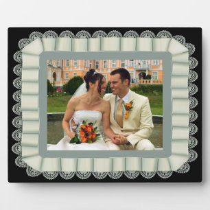 Plaque Photo Mariage personnalisé photo ivoire en dentelle ribb