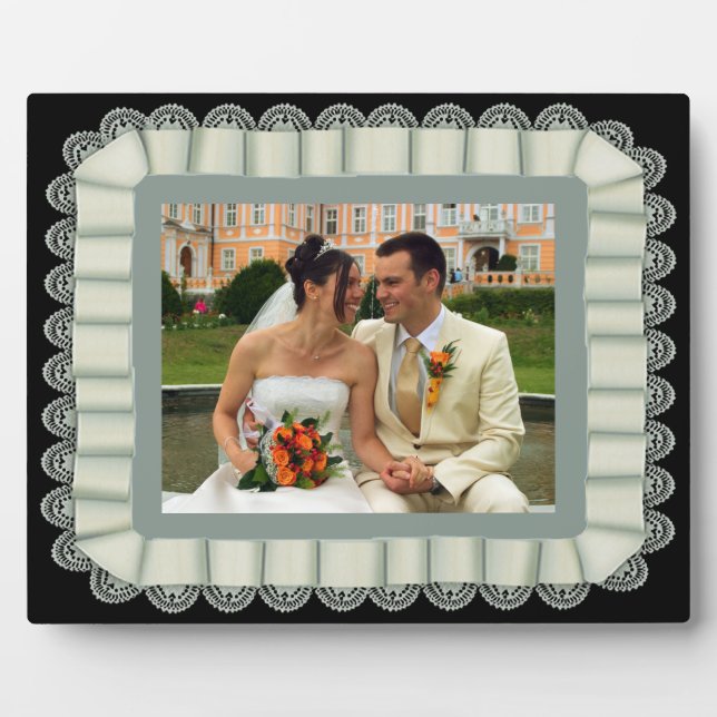 Plaque Photo Mariage personnalisé photo ivoire en dentelle ribb (Devant)