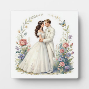 Plaque Photo Mariés Romantiques Élégants Fleurs Couple de Maria