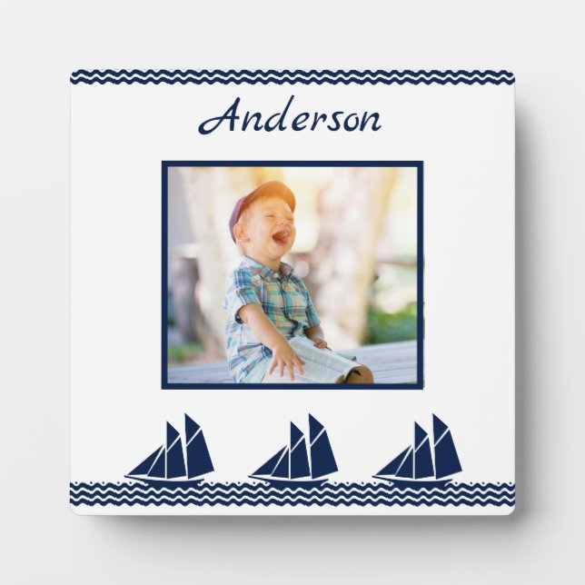 Plaque Photo Marine Voilier vagues Blue Nautical Photo Frame (Devant)