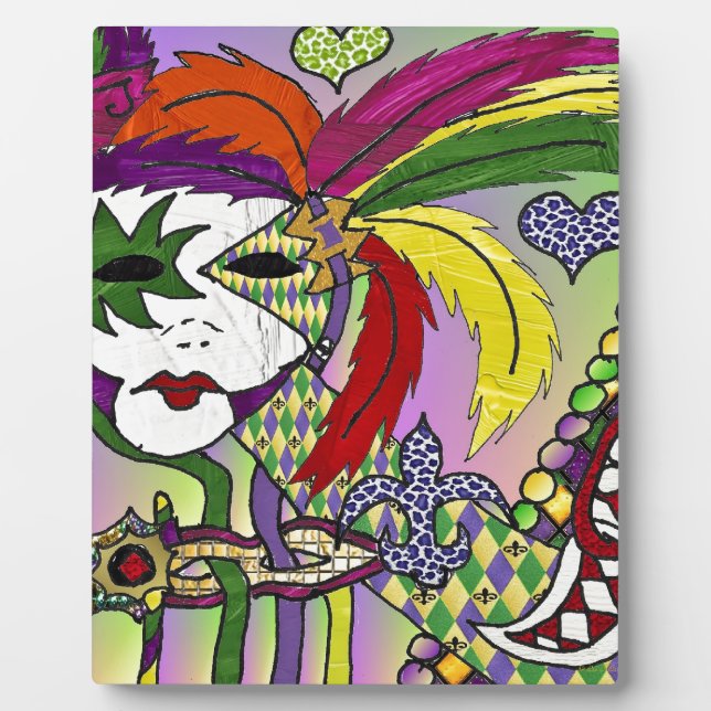 Plaque Photo Masque de plumes de Mardi Gras psychédélique (Devant)