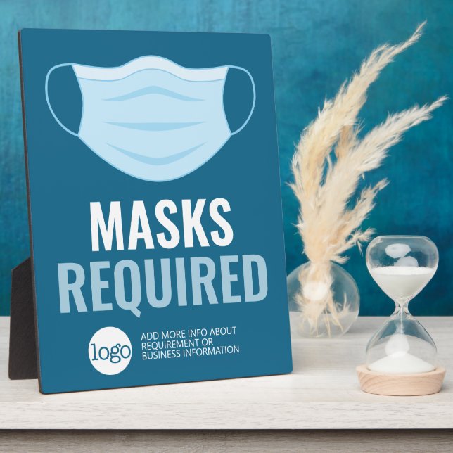 Plaque Photo Masque requis avec dessin et texte supplémentaire (Côté)