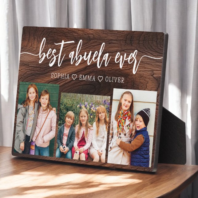 Plaque Photo Meilleur Abuela Ever - Collage photo en bois rusti (Créateur téléchargé)