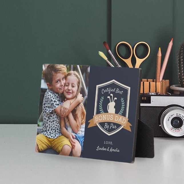Plaque Photo Meilleur Bonus Papa Par Par Par | Golf Stepdad Pho (Créateur téléchargé)