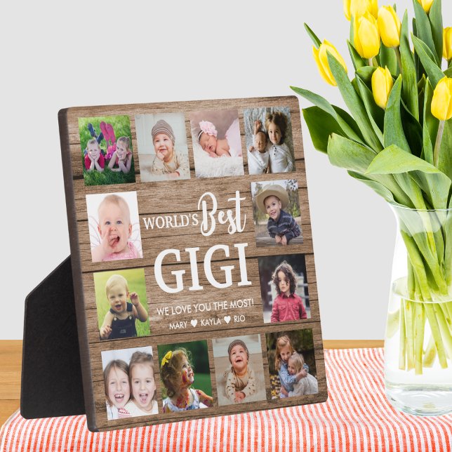 Plaque Photo Meilleur Gigi Grandkids 12 photo Collage (World's Best Gigi Grandkids 12 Photo Collage Plaque)