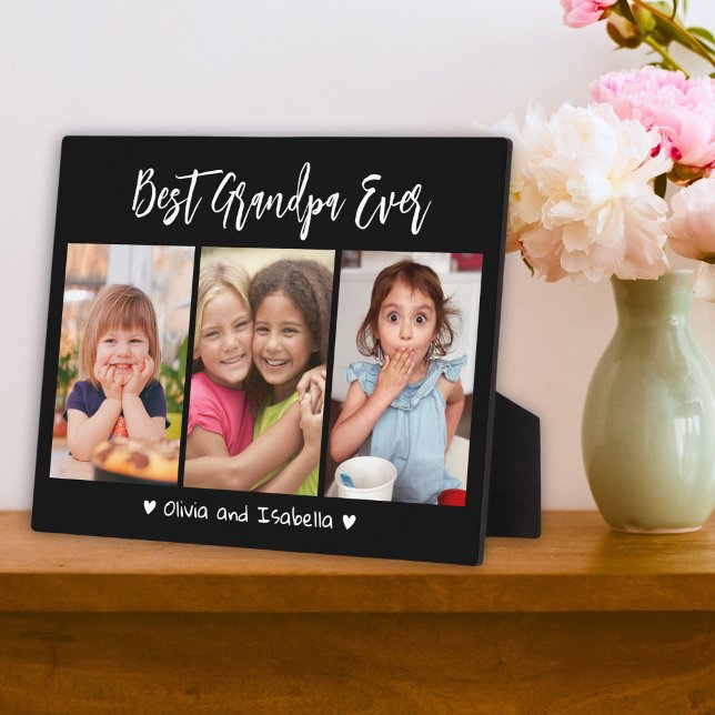 Plaque Photo Meilleur grand-père Ever petits-enfants 3 Photo Co (Best Grandpa Ever Grandkids 3 Photo Collage Black Plaque)