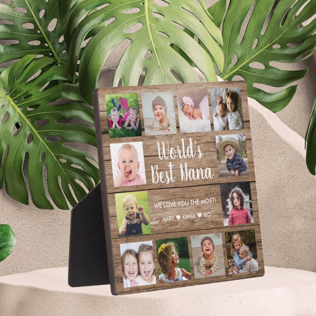 Plaque Photo Meilleur Nana Grandkids 12 photo Collage (Easy To Personalize Multi Photo Plaque Gift For Grandma)