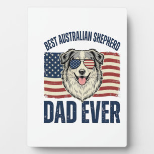Plaque Photo Meilleur papa Australian Shepherd patriotique