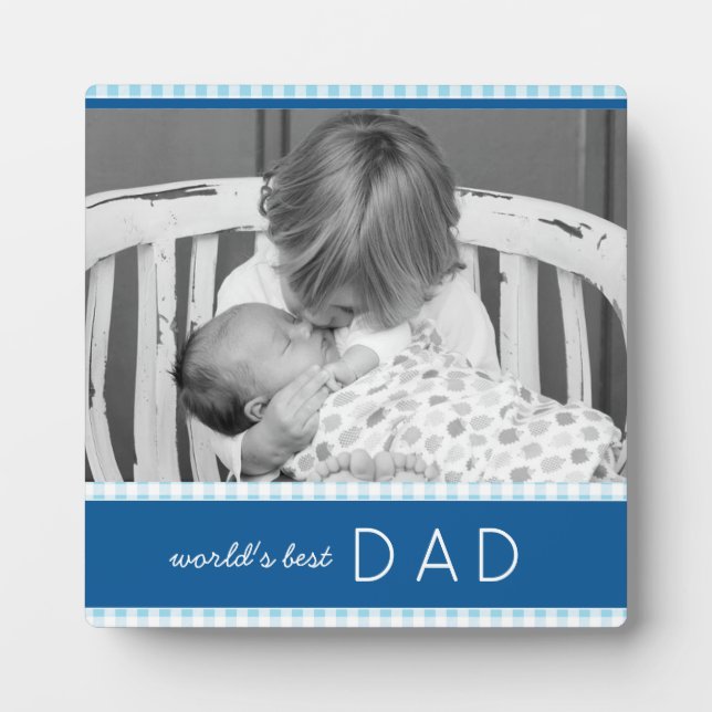 Plaque Photo Meilleur papa du monde Plaid bleu photo personnali (Devant)